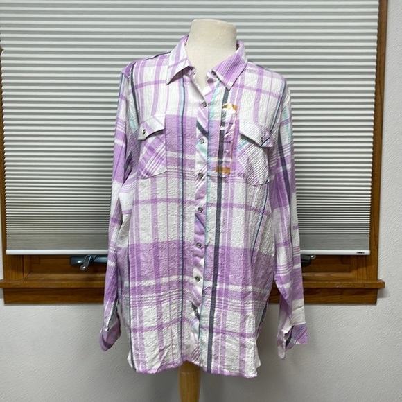 2X // Northcrest NWT Violet Plaid Long Sleeve Button Down Shirt - Picture 1 of 9